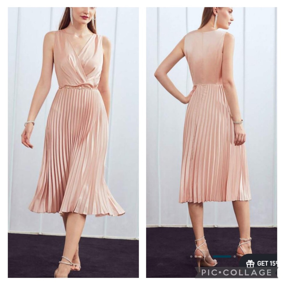 MOTF Pink Pleated Midi Dress Without belt Sz M (US 6)